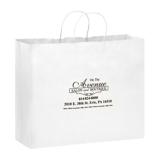 Custom Printed White Kraft Paper Shopper Tote Bag (16"x6"x12") - Flexo Ink - 1W16612-FI